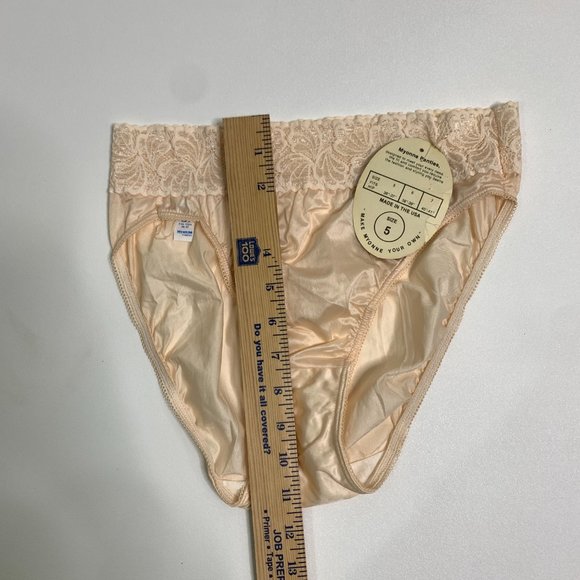 Vintage Myonne Shiny Second Skin High Cut Panties Size Small Satin Lace Trim NEW - Picture 9 of 9